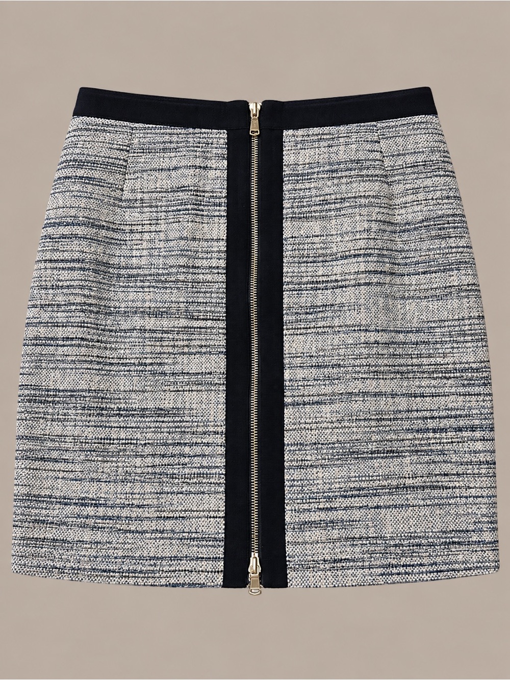 Ann Taylor Navy-Trim Bouclé Zip Skirt